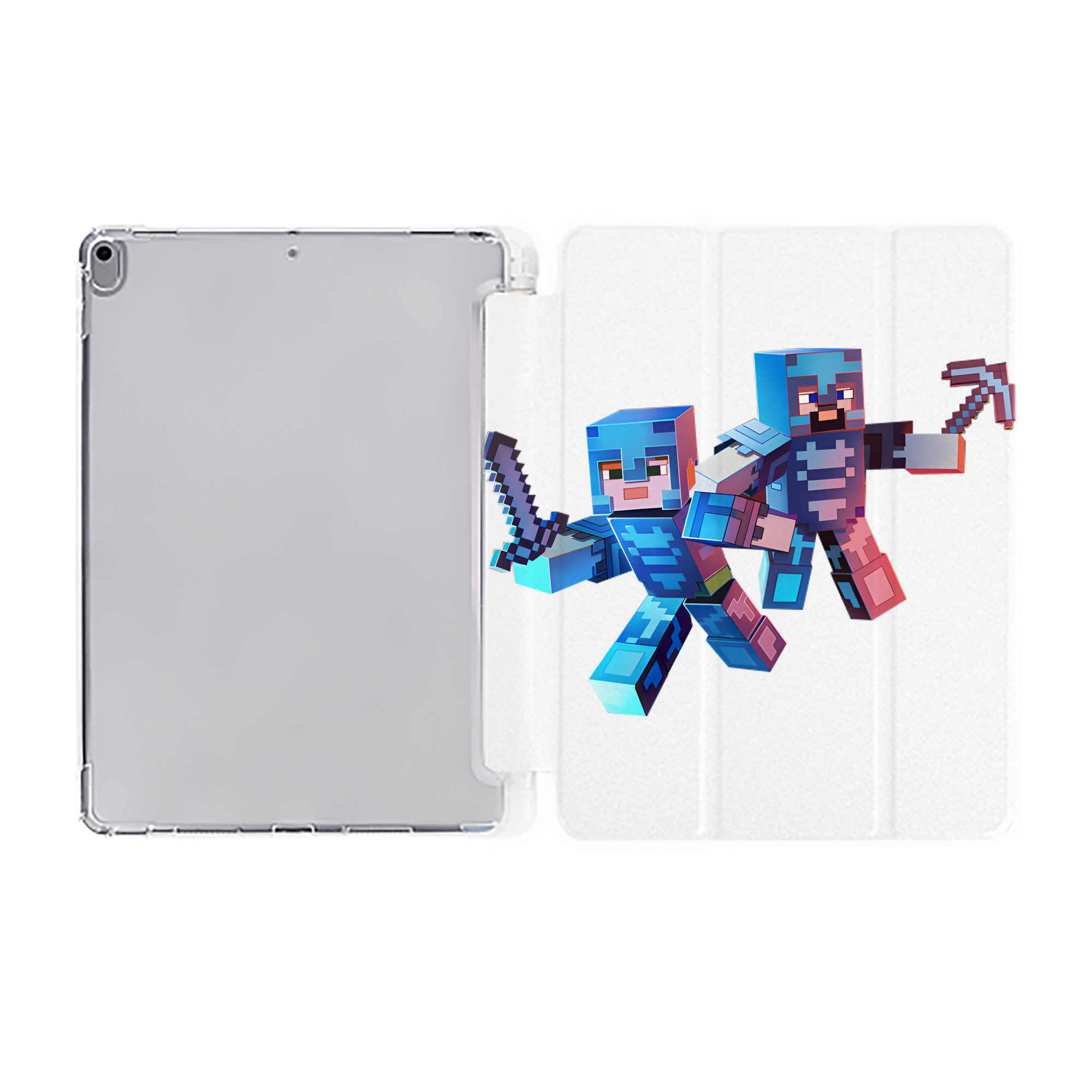 （画像用） マインクラフト ブロックの世界 Minecraft MC Block world IPad ケース ペン収納付き 三つ折りスタンド PUレザー×シリコン 対応機種9.5/10.5/10.9インチ